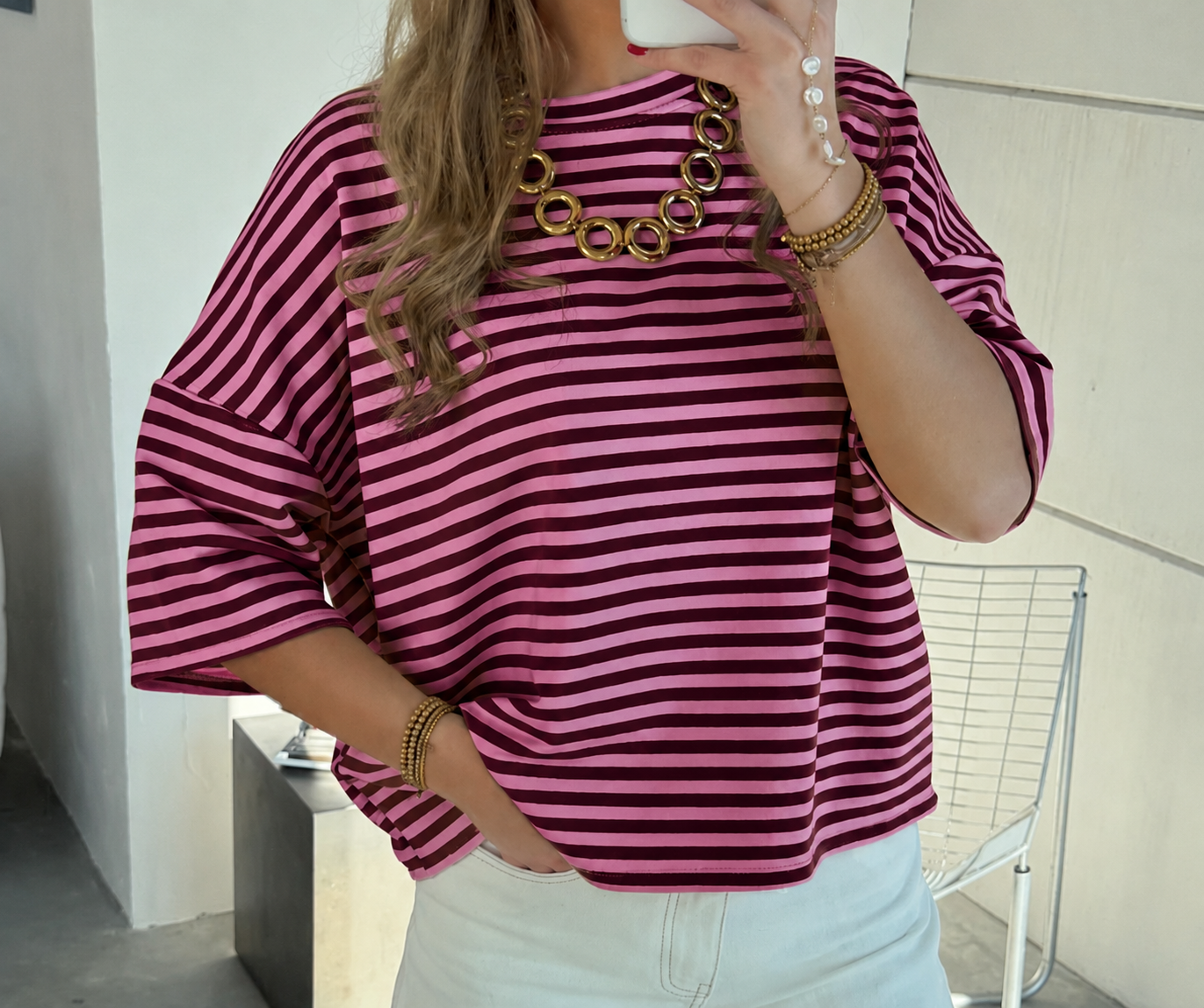lisa striped tee | bordeaux / licht roze