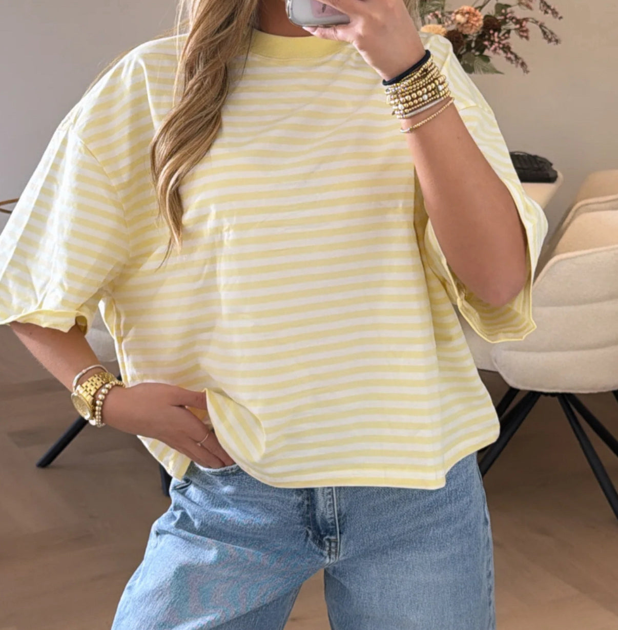 do striped tee | licht geel