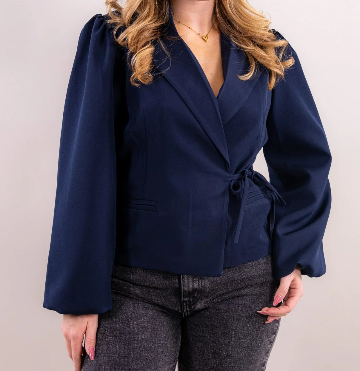 long sleeve wrap blazer | navy