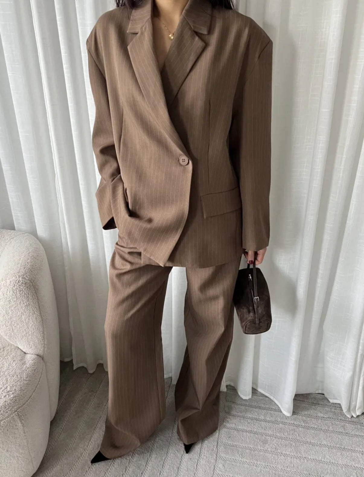 linda oversized striped blazer | bruin