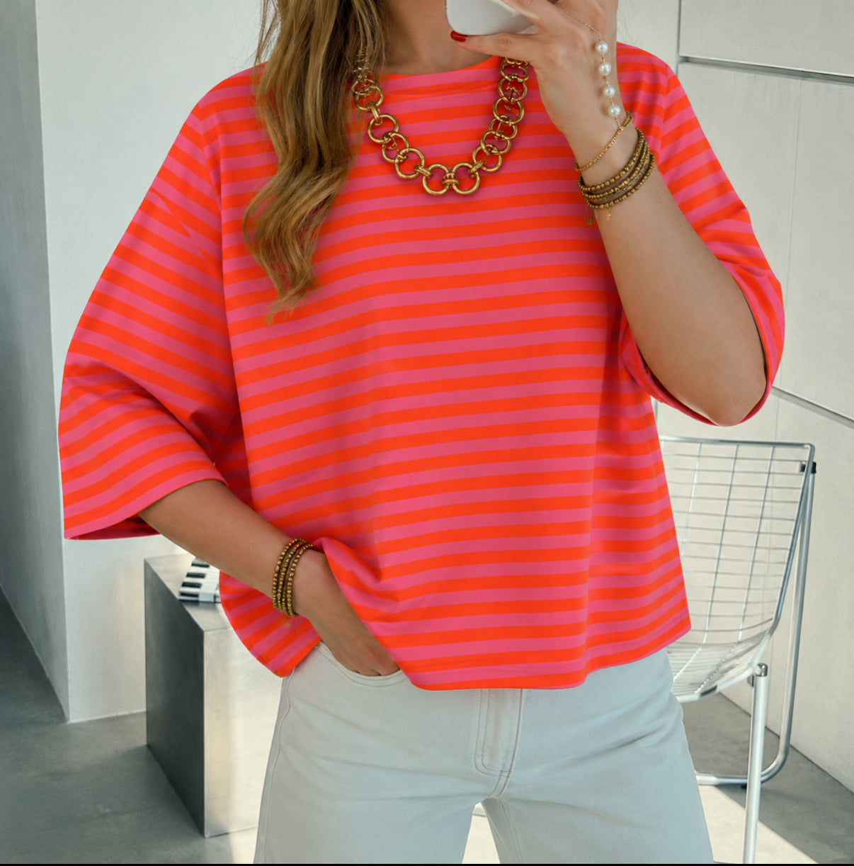 lisa striped tee | neon