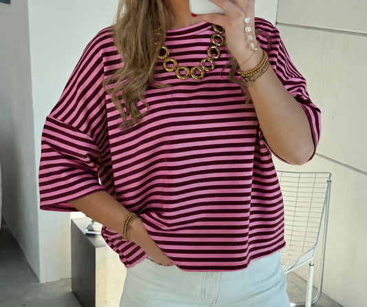 lisa striped tee | bordeaux / licht roze