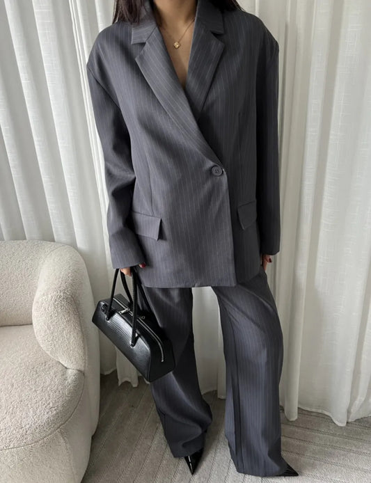 linda oversized striped blazer | donkergrijs