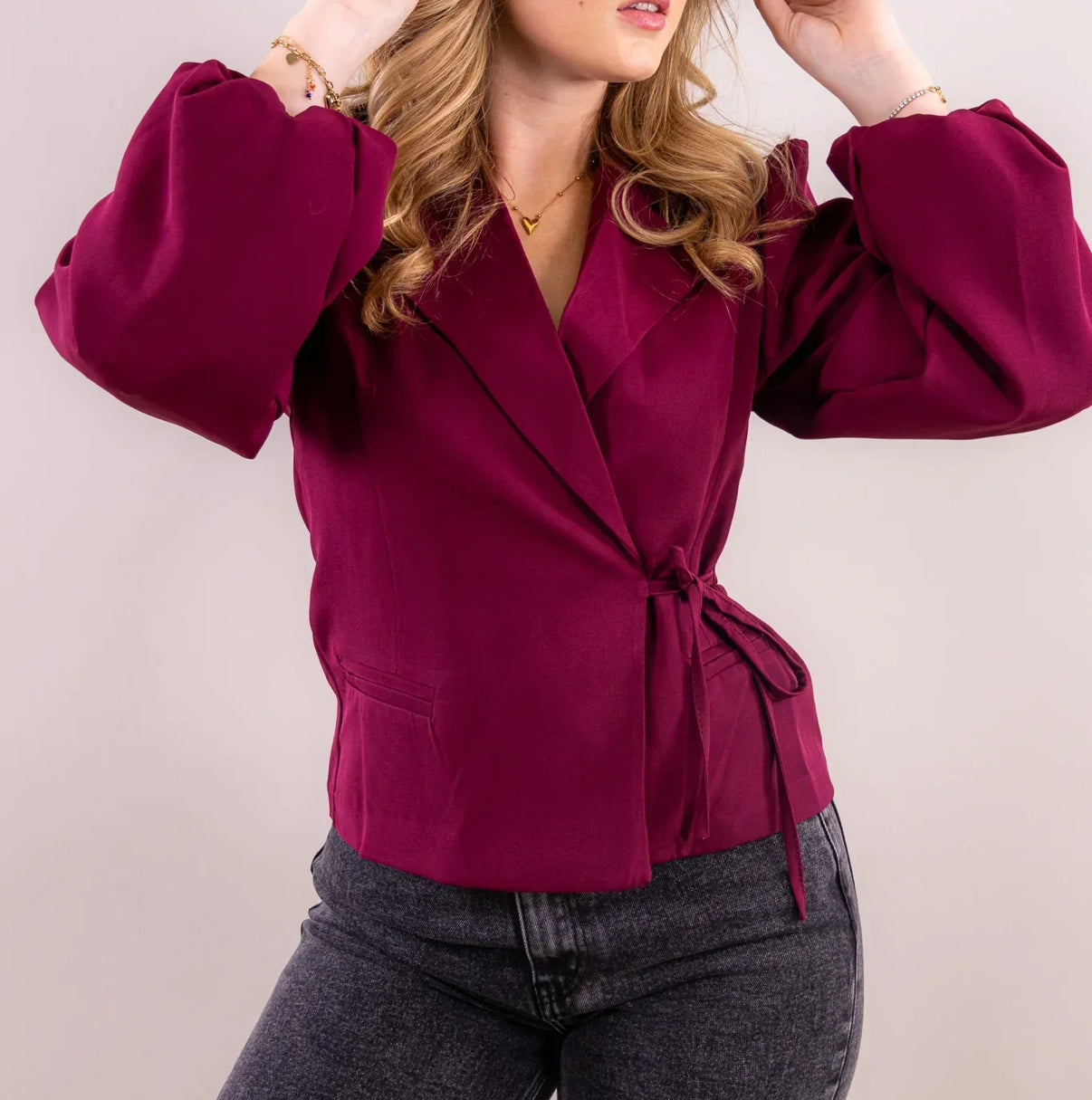 long sleeve wrap blazer | bordeaux