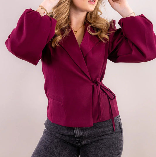 long sleeve wrap blazer | bordeaux