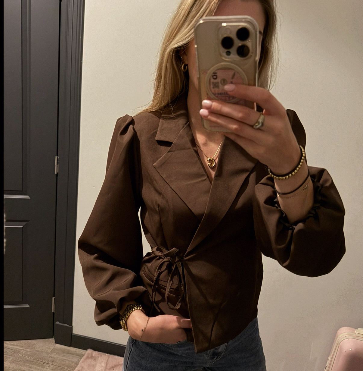 jade wikkel blazer | bruin