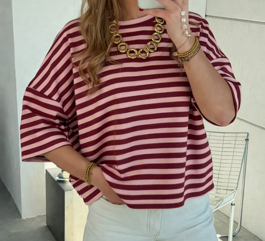 lisa striped tee | roze / rood
