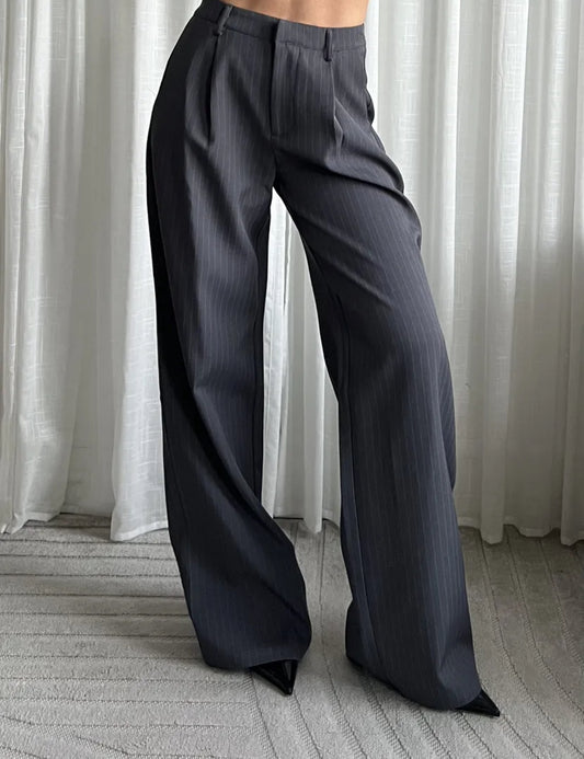 linda striped pantalon | donkergrijs