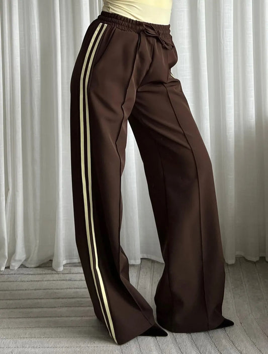 striped pants | bruin licht geel